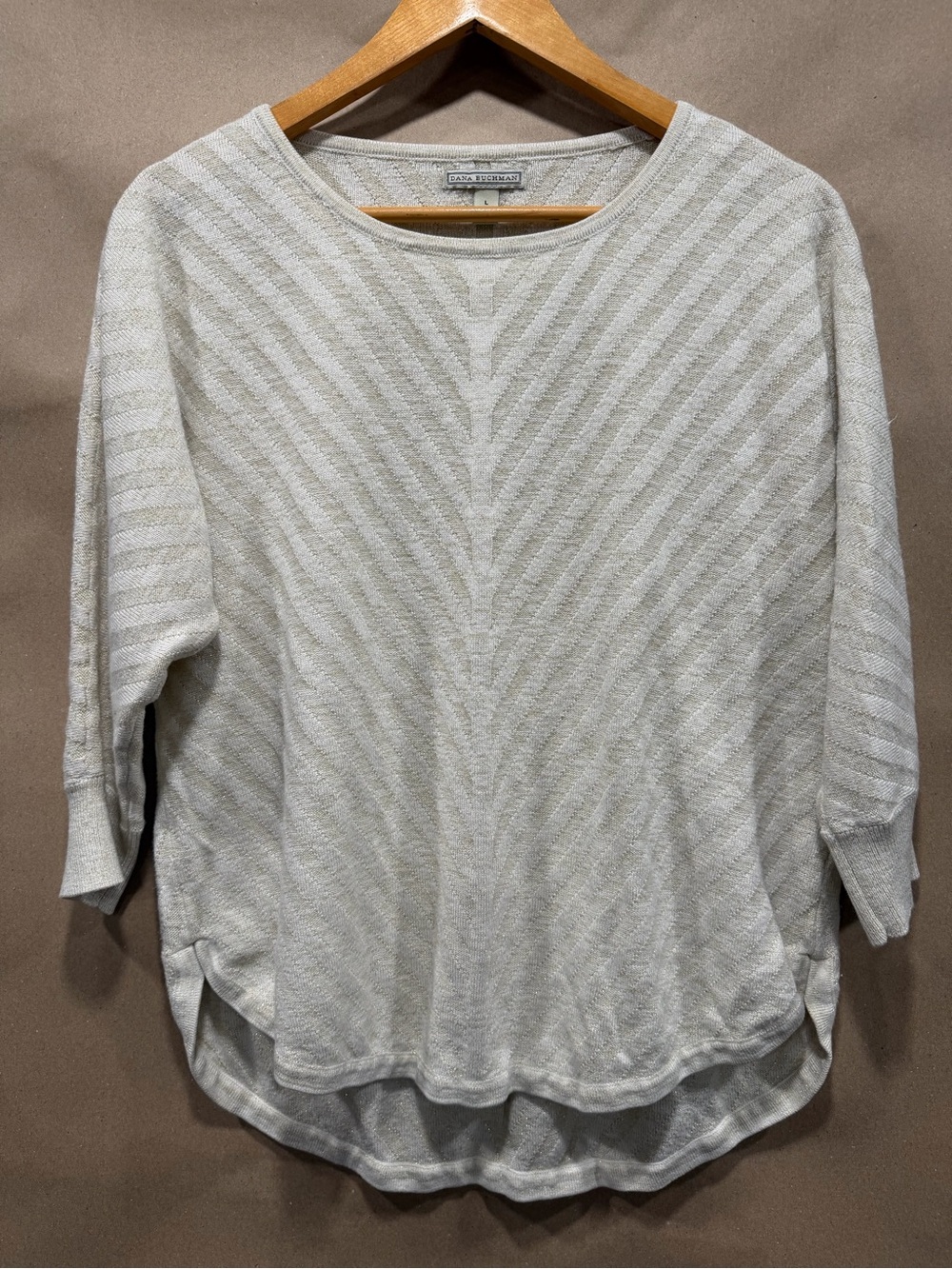 Dana Buchman Light Gray Chevron-Textured Crewneck Sweater